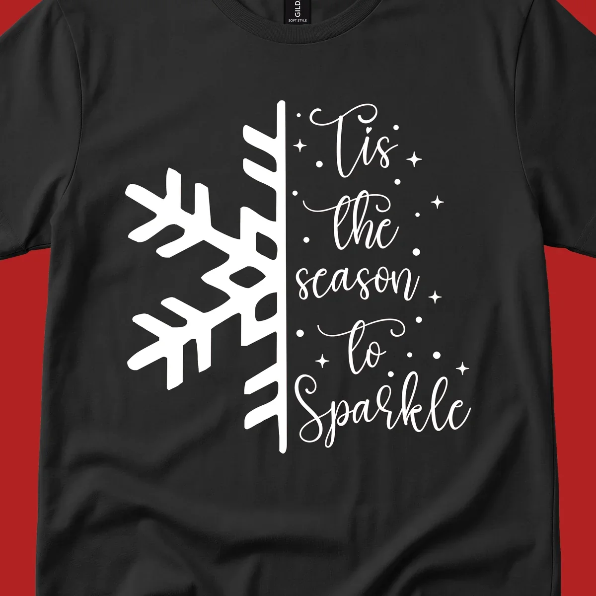 Tis the season to Sparkle phrase with snowflake and stars