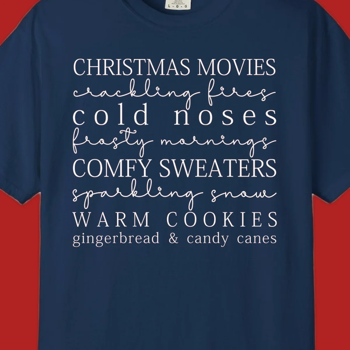 Christmas cozy vibes word art with phrases like "Christmas Movies" and "Warm Cookies".