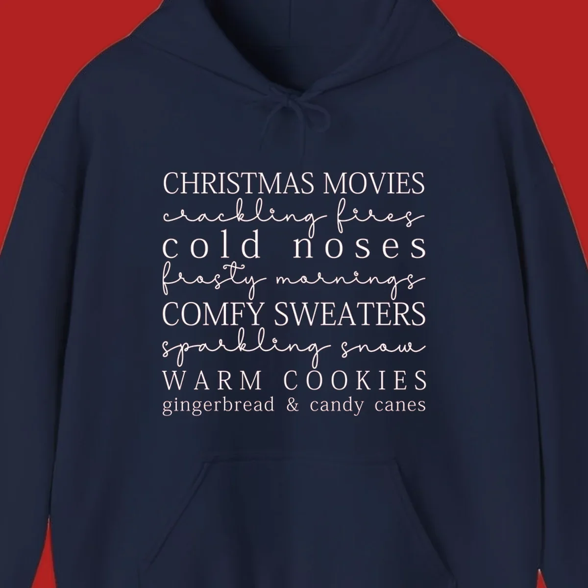 Christmas cozy vibes word art with phrases like "Christmas Movies" and "Warm Cookies".