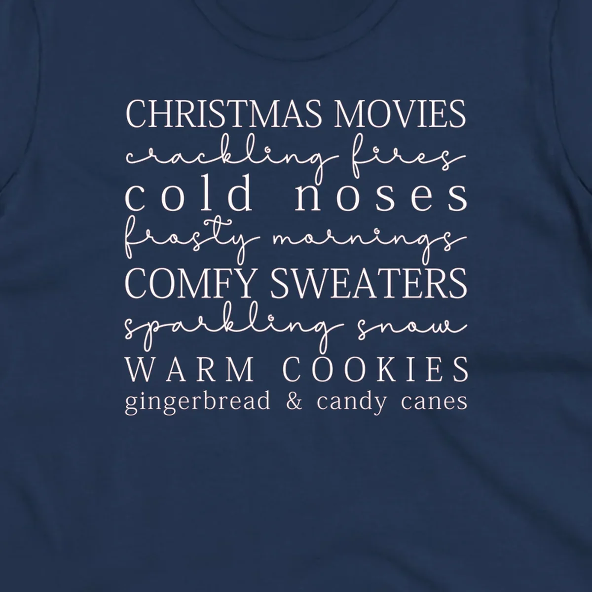 Christmas cozy vibes word art with phrases like "Christmas Movies" and "Warm Cookies".