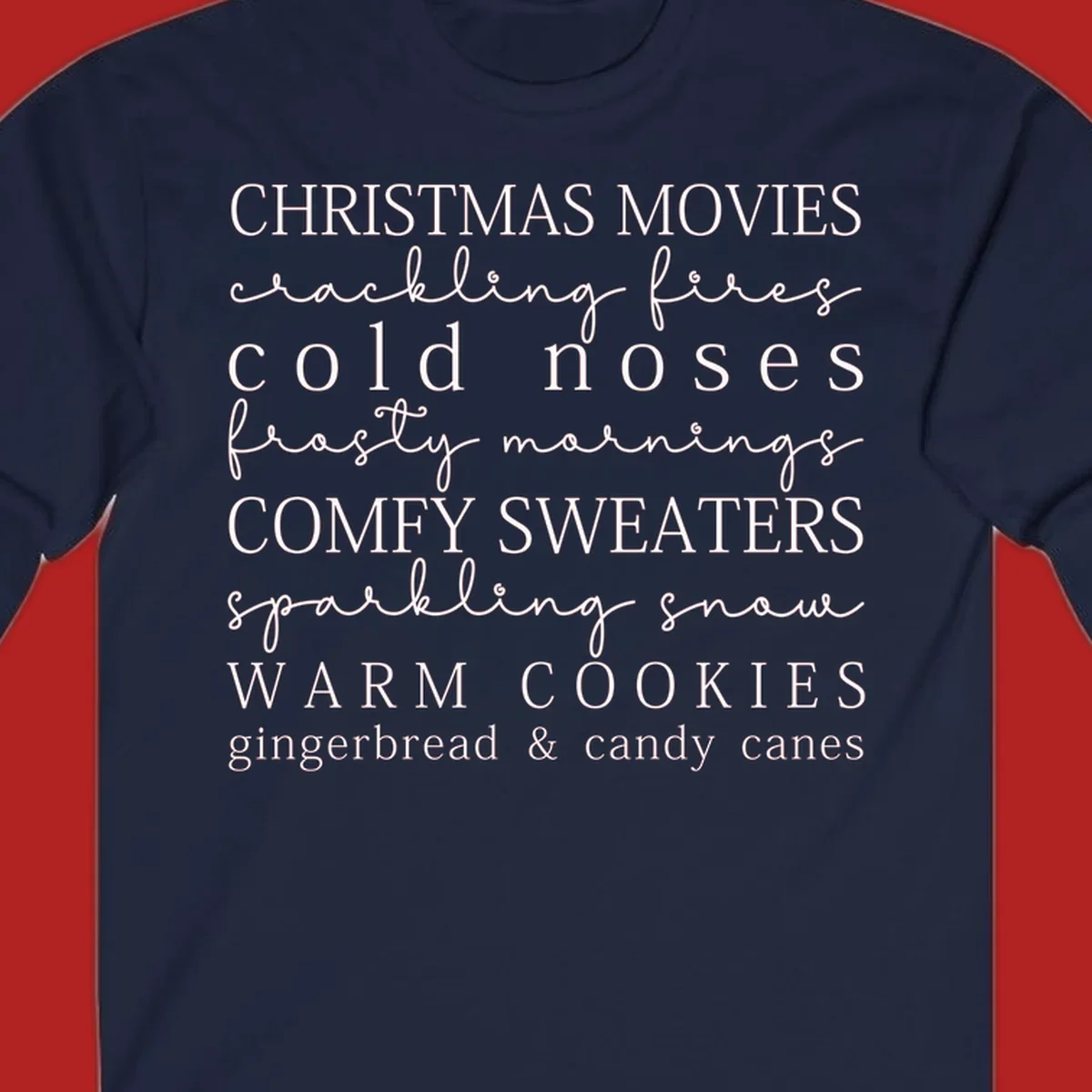 Christmas cozy vibes word art with phrases like "Christmas Movies" and "Warm Cookies".