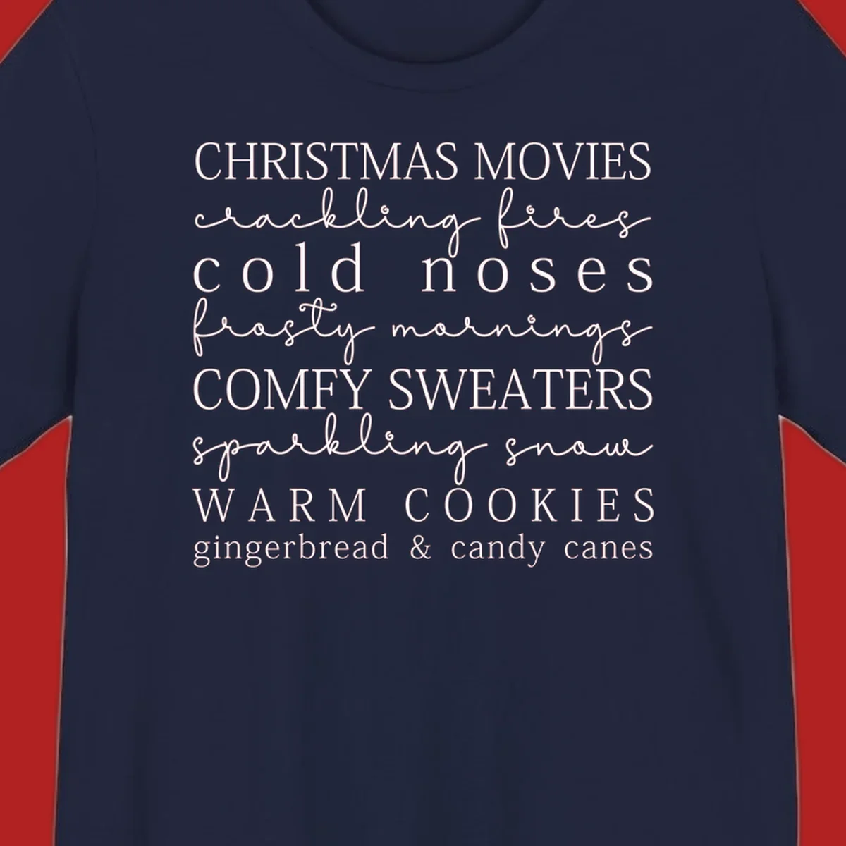 Christmas cozy vibes word art with phrases like "Christmas Movies" and "Warm Cookies".