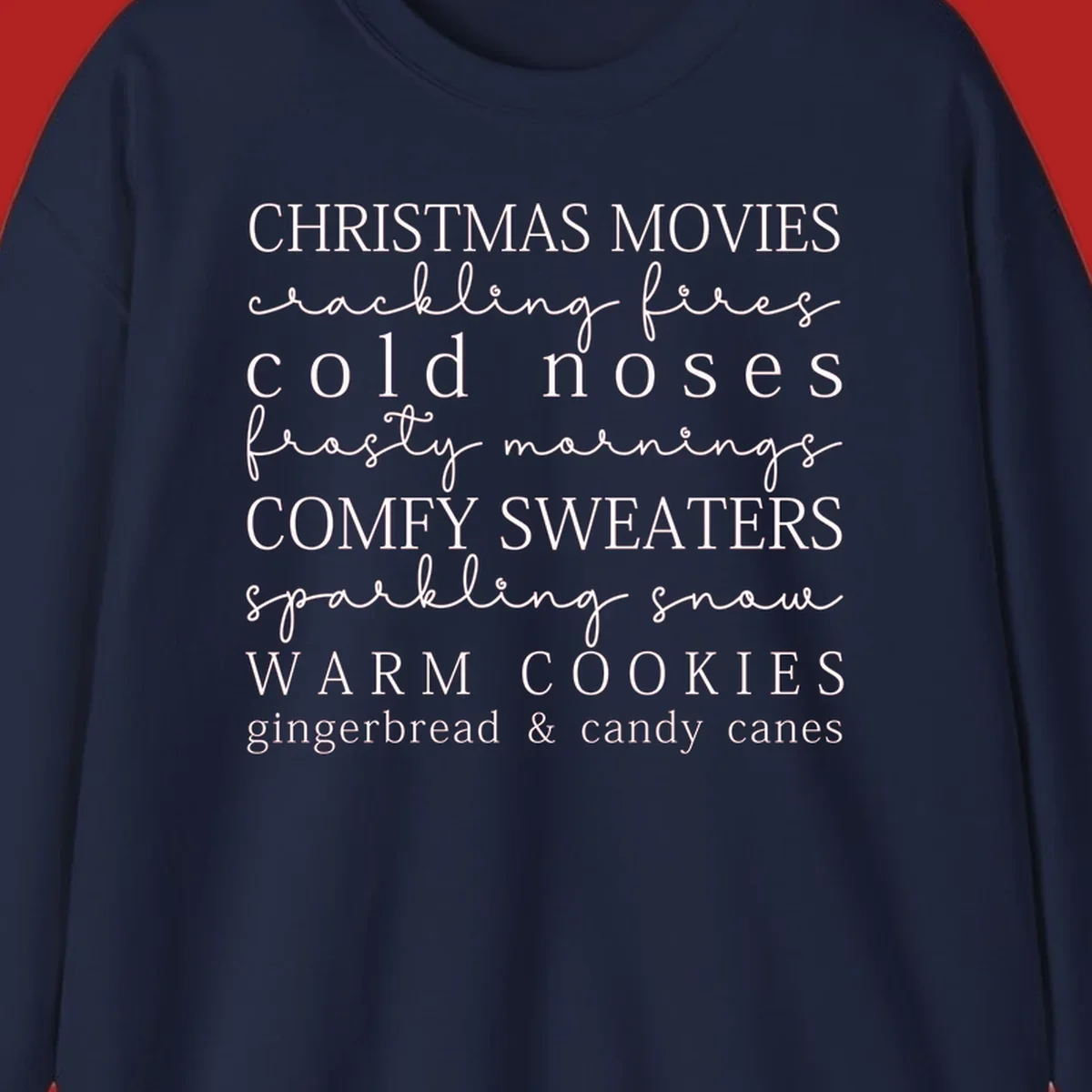 Christmas cozy vibes word art with phrases like "Christmas Movies" and "Warm Cookies".