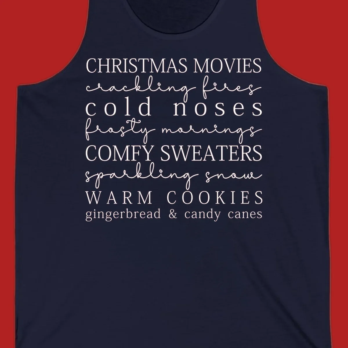 Christmas cozy vibes word art with phrases like "Christmas Movies" and "Warm Cookies".