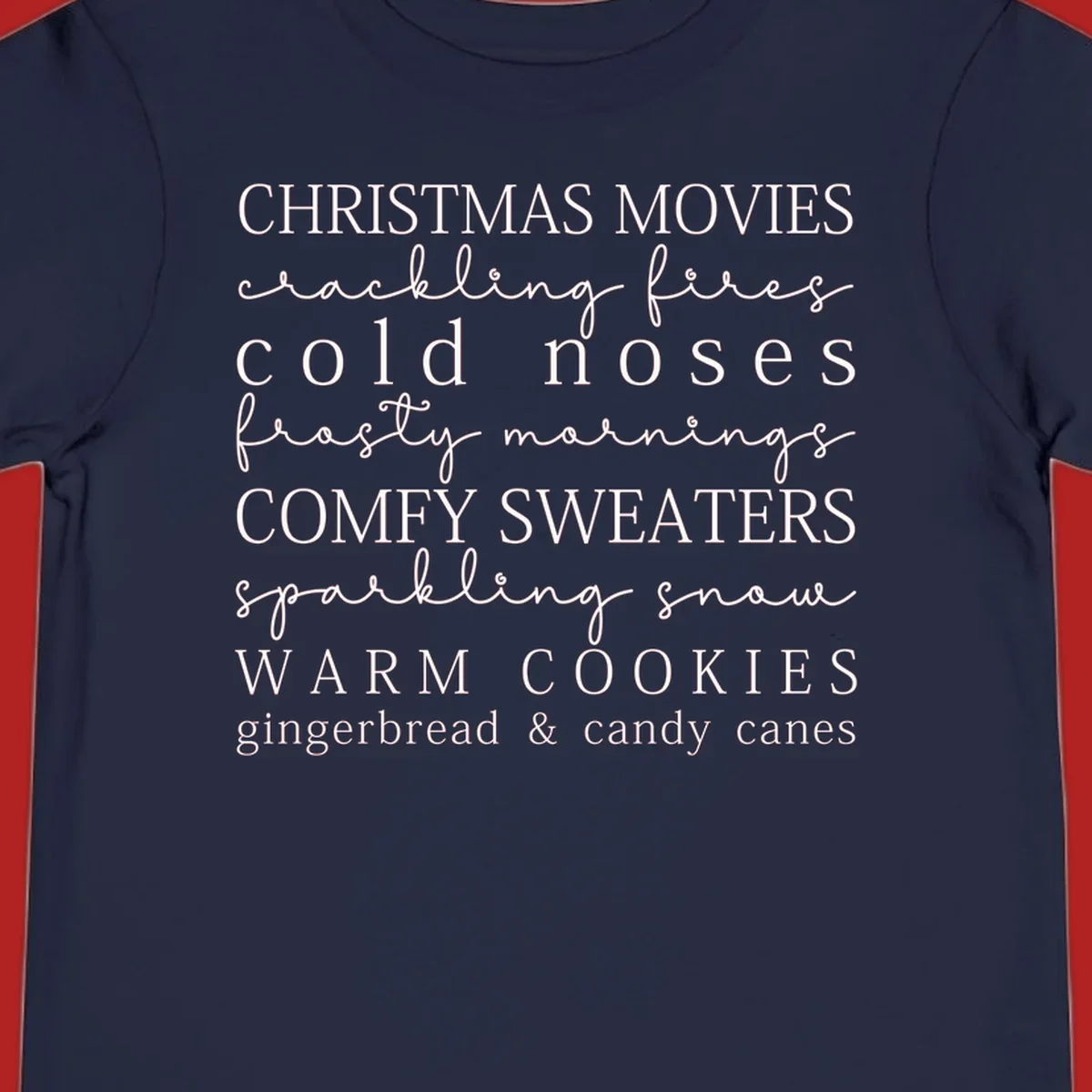 Christmas cozy vibes word art with phrases like "Christmas Movies" and "Warm Cookies".