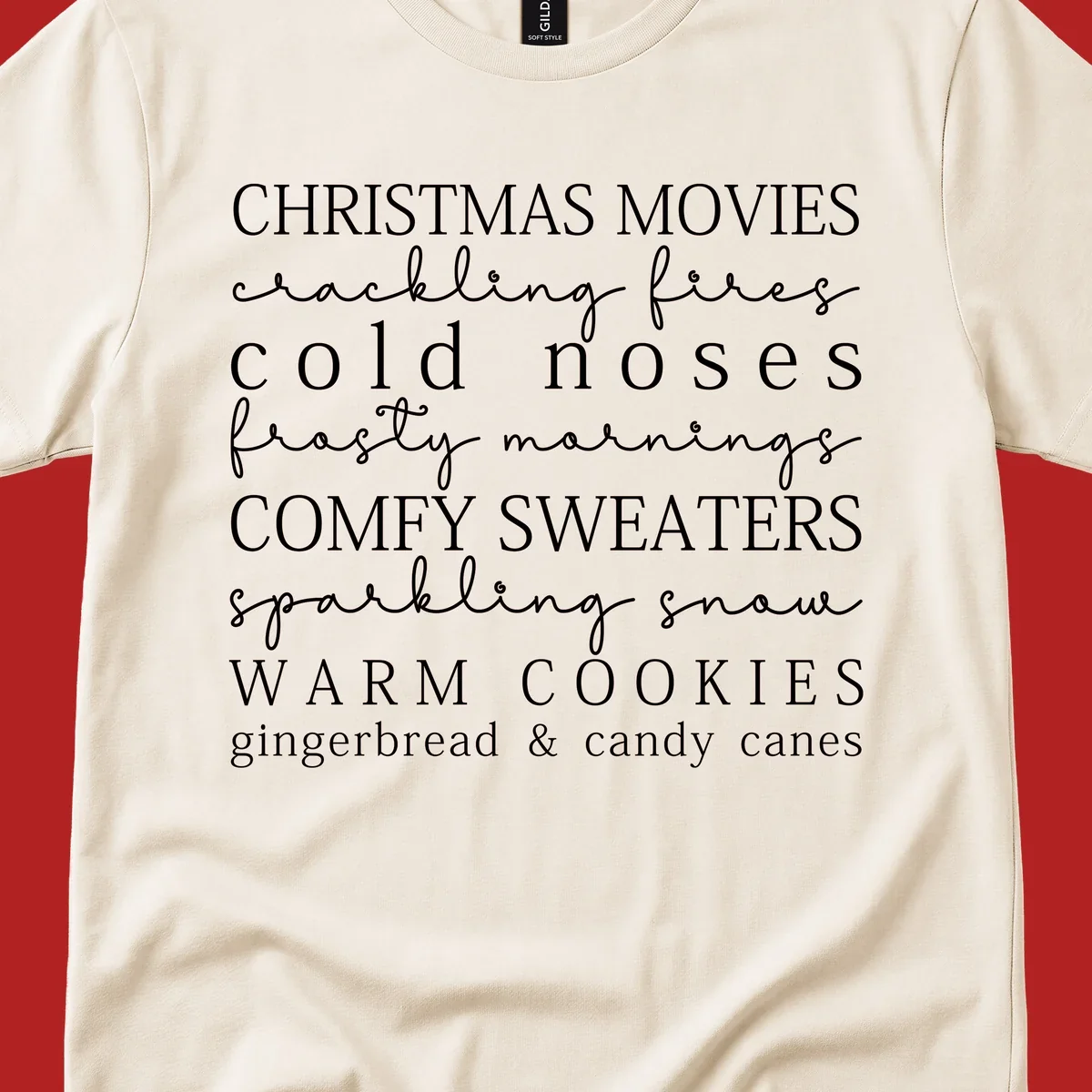 Christmas cozy vibes word art with phrases like "Christmas Movies" and "Warm Cookies".