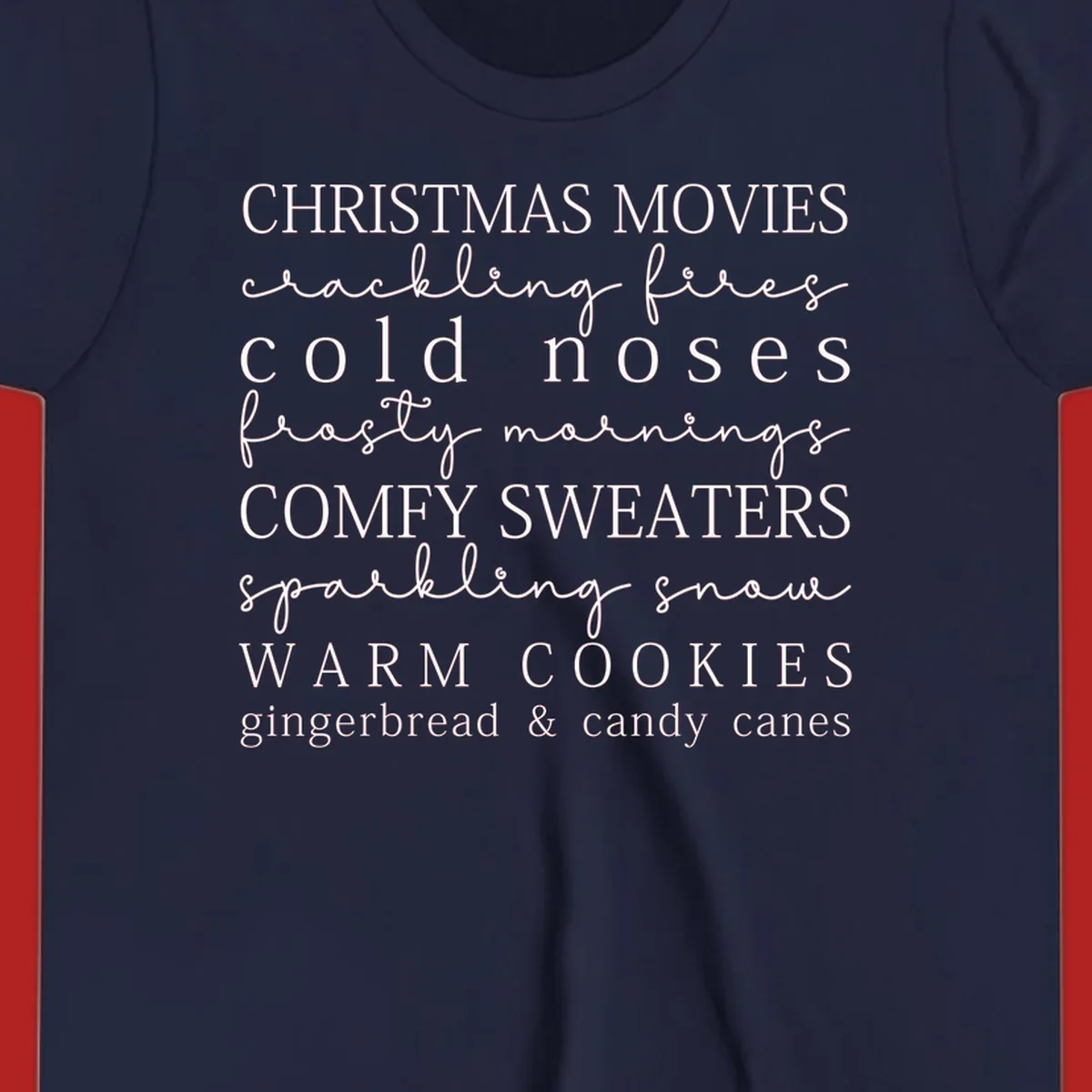 Christmas cozy vibes word art with phrases like "Christmas Movies" and "Warm Cookies".