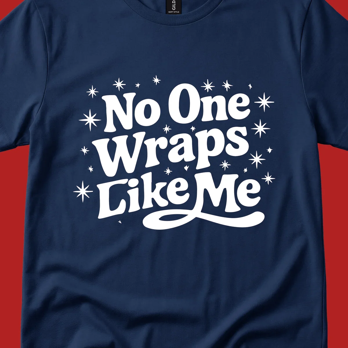 No One Wraps Like Me text with stars illustration on black background.