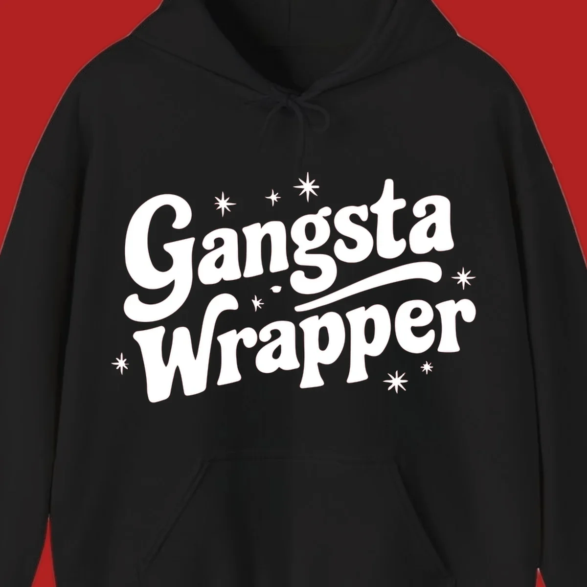 Gangsta Wrapper text design with stars, white on black and black on white variants.