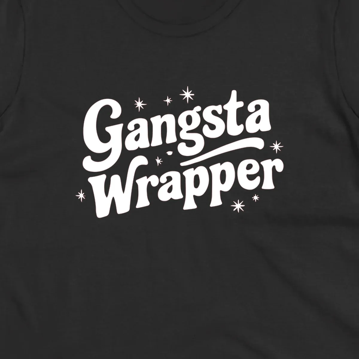 Gangsta Wrapper text design with stars, white on black and black on white variants.