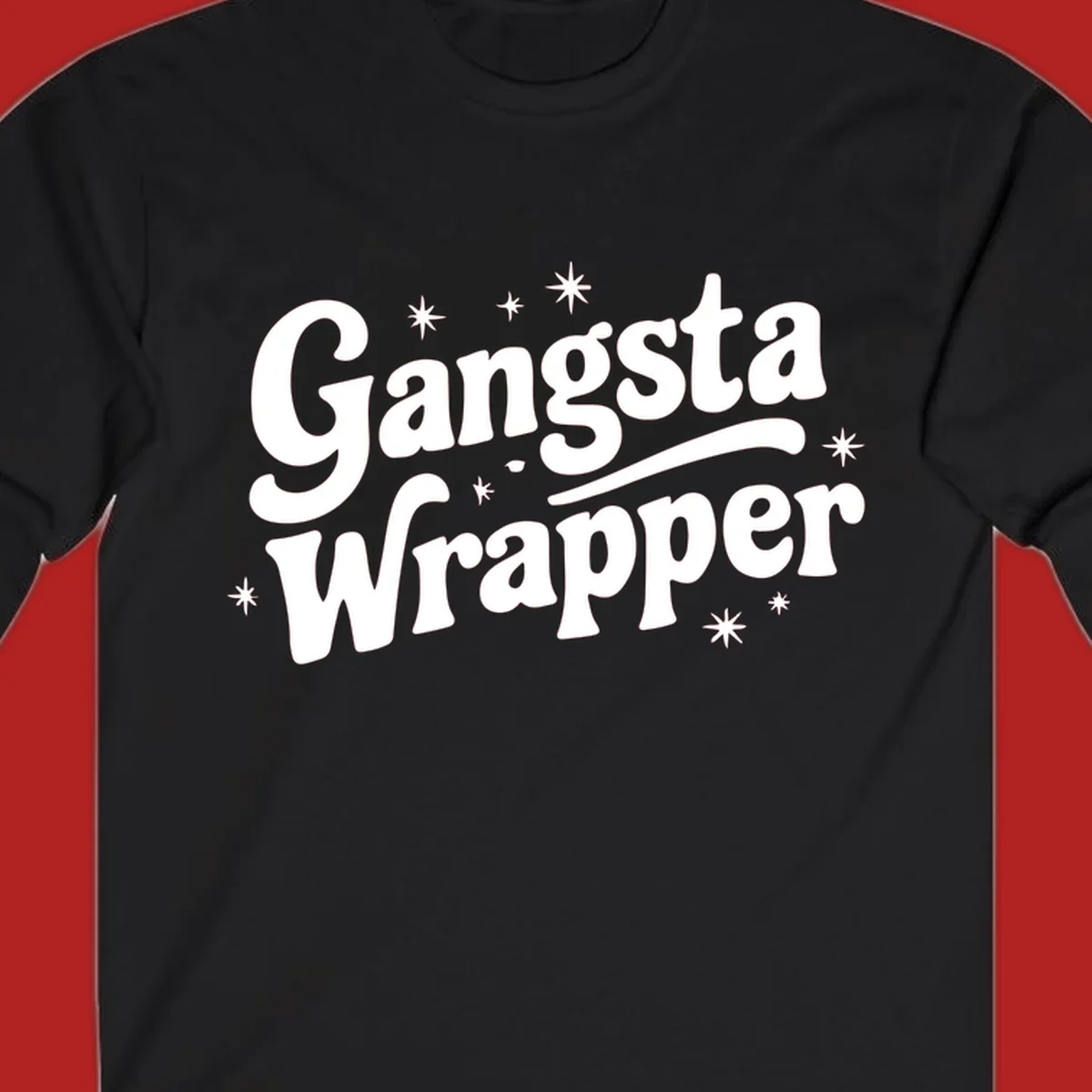 Gangsta Wrapper text design with stars, white on black and black on white variants.