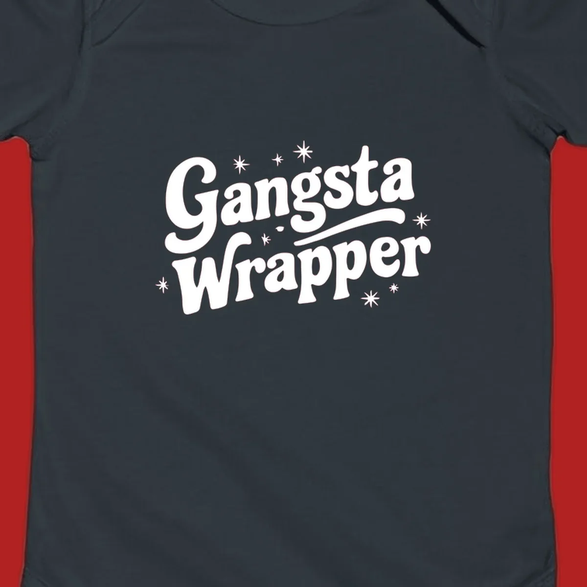 Gangsta Wrapper text design with stars, white on black and black on white variants.