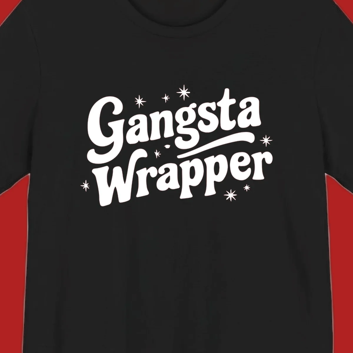 Gangsta Wrapper text design with stars, white on black and black on white variants.