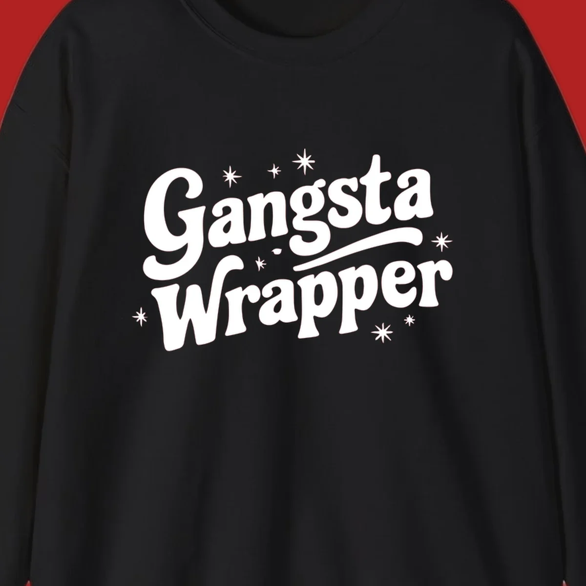 Gangsta Wrapper text design with stars, white on black and black on white variants.