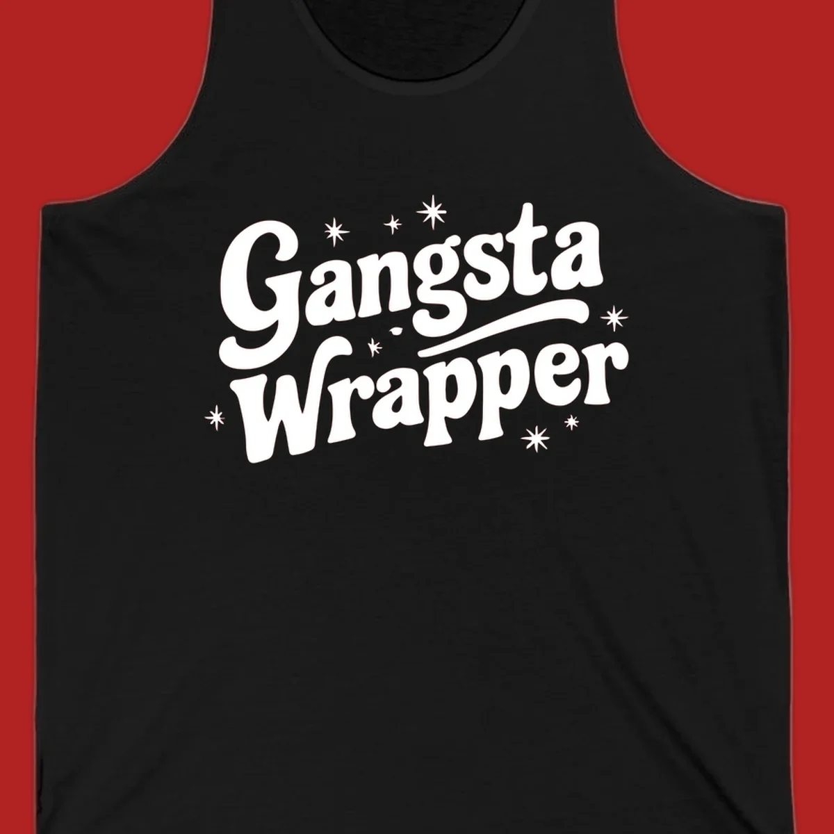 Gangsta Wrapper text design with stars, white on black and black on white variants.