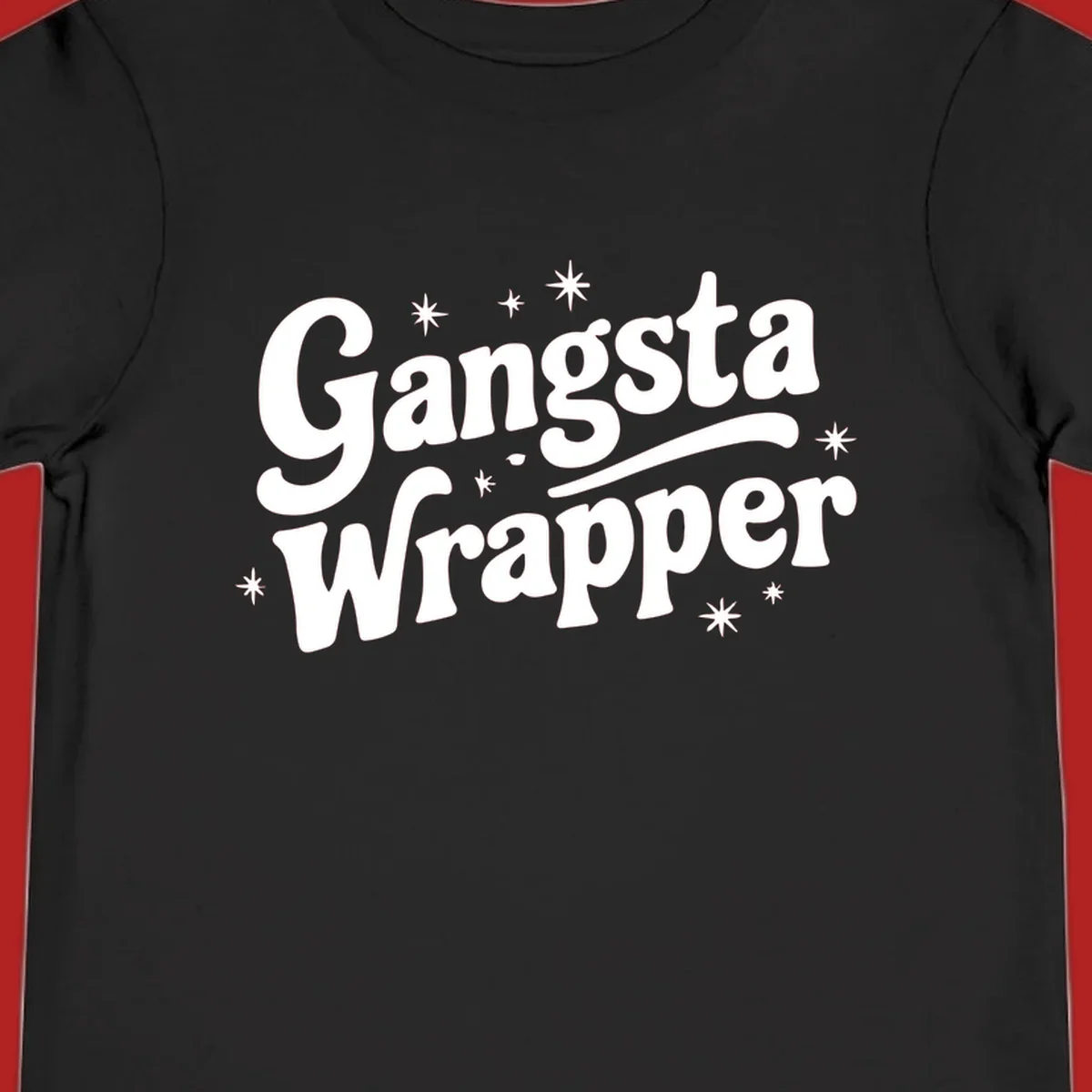 Gangsta Wrapper text design with stars, white on black and black on white variants.