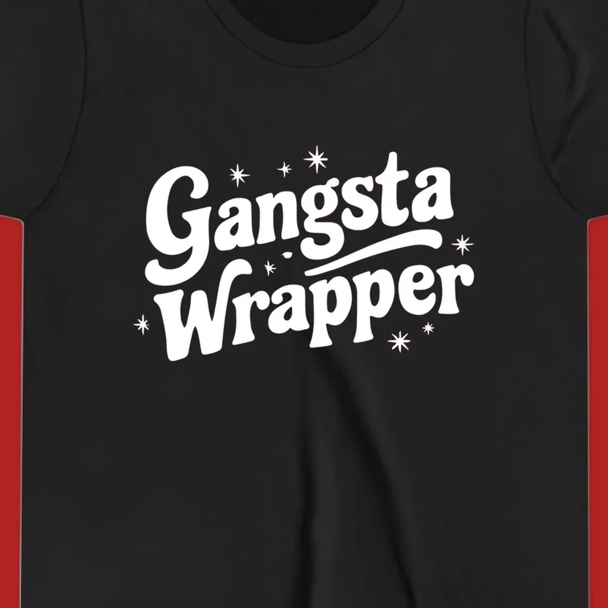 Gangsta Wrapper text design with stars, white on black and black on white variants.