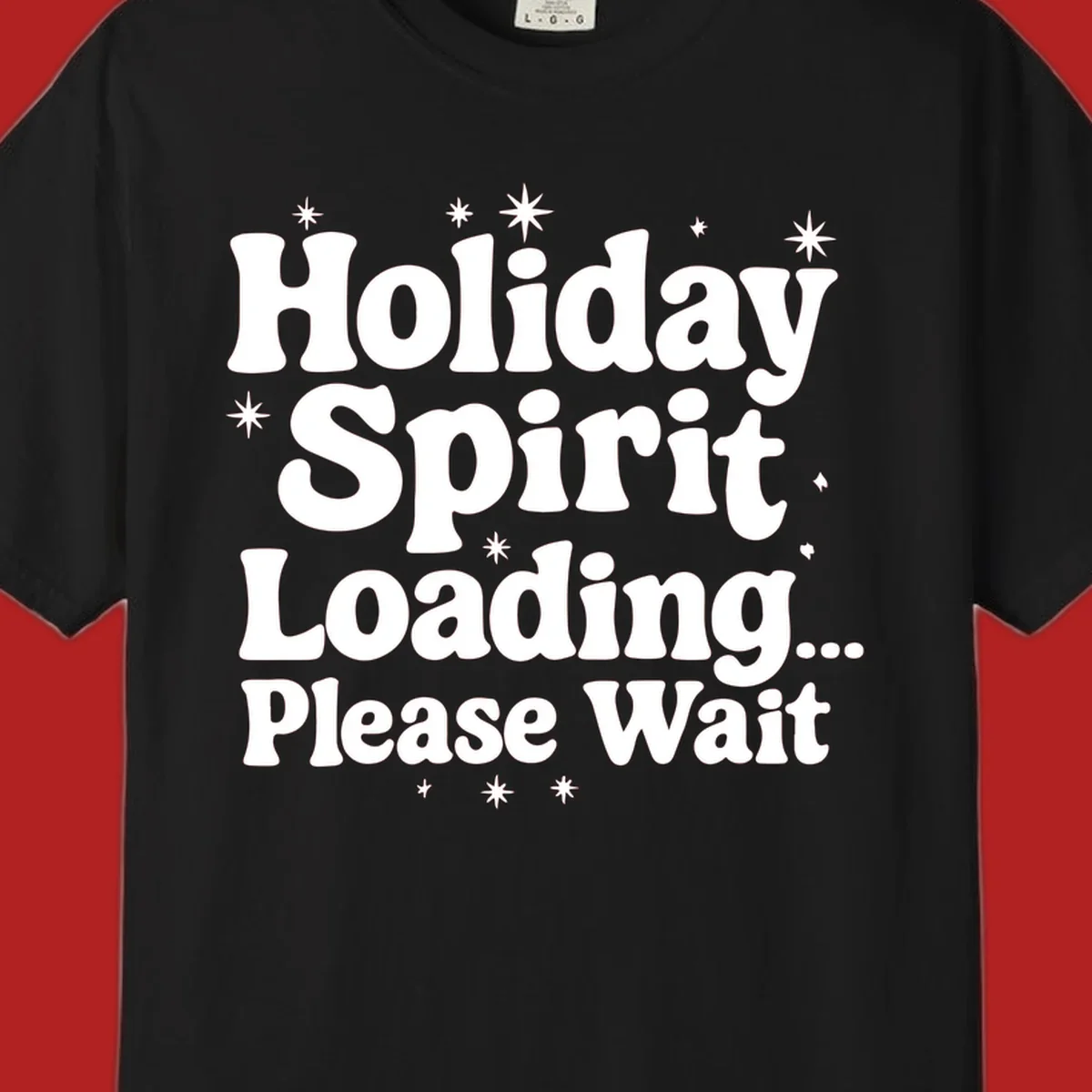 Holiday Spirit Loading Please Wait text with stars graphic