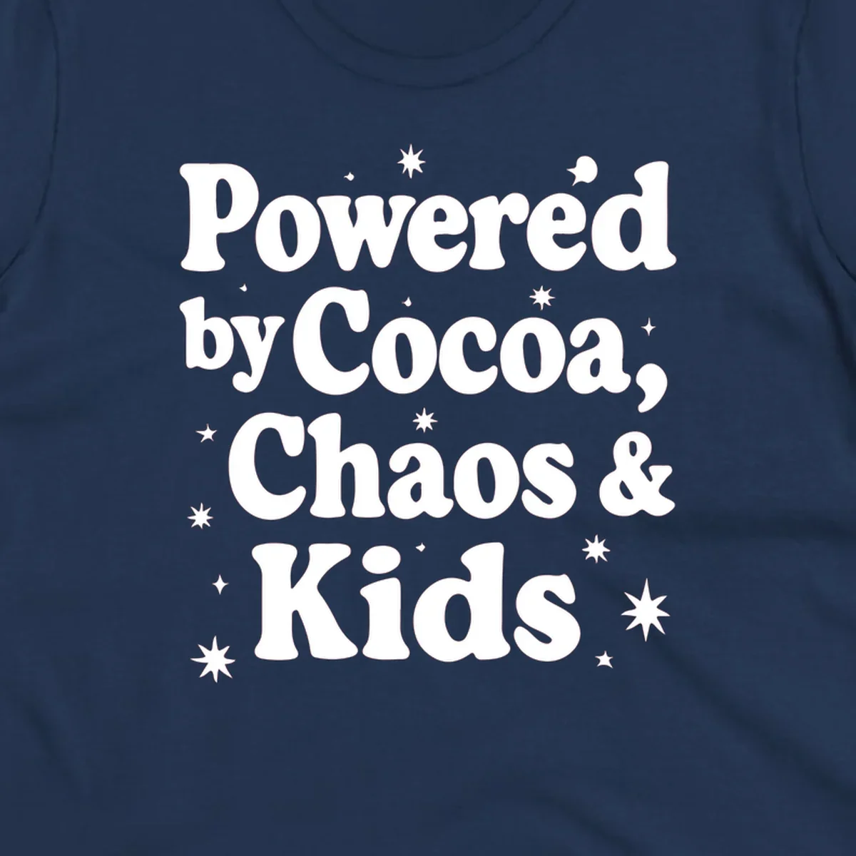 Powered by Cocoa Chaos And Kids retro text with stars graphic.