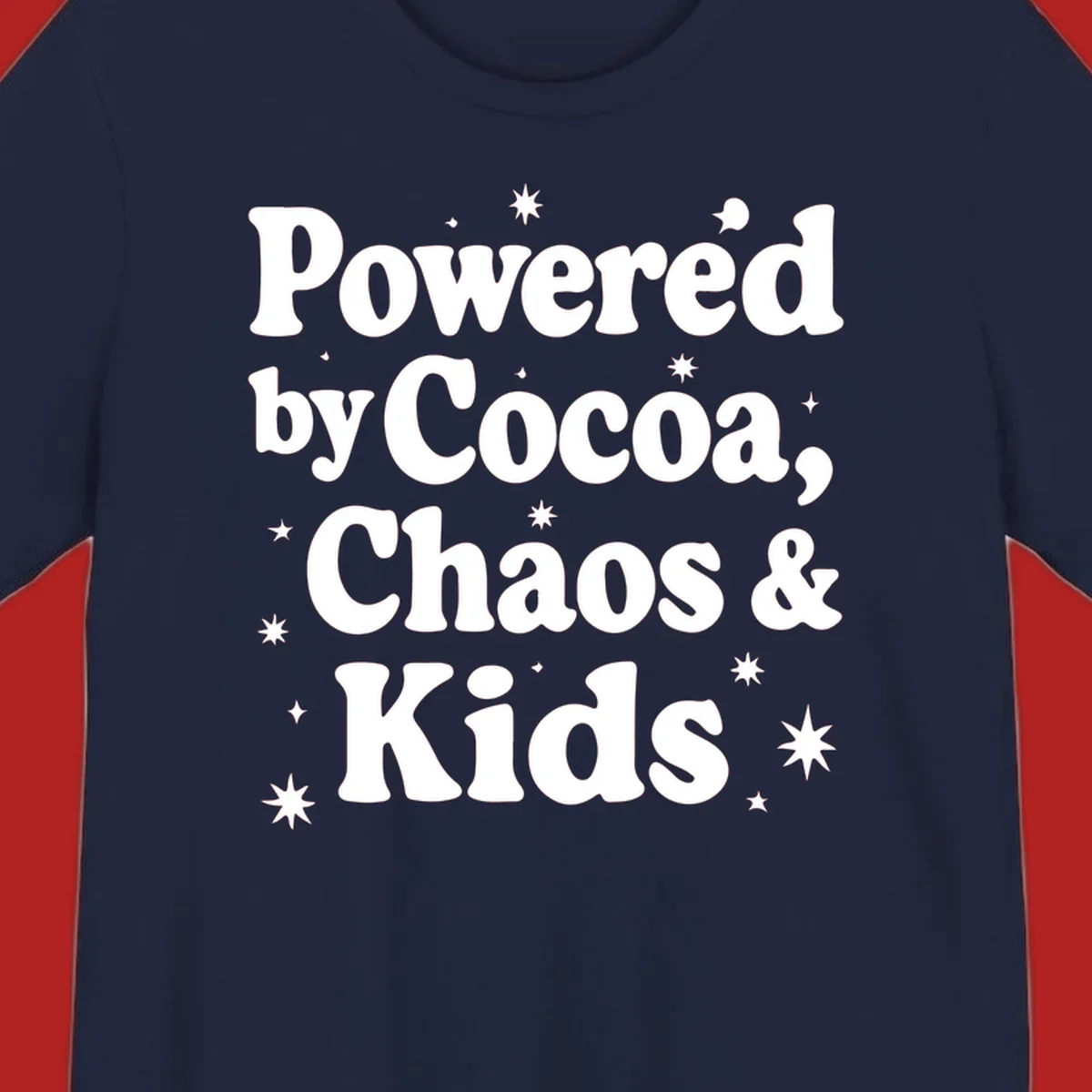 Powered by Cocoa Chaos And Kids retro text with stars graphic.