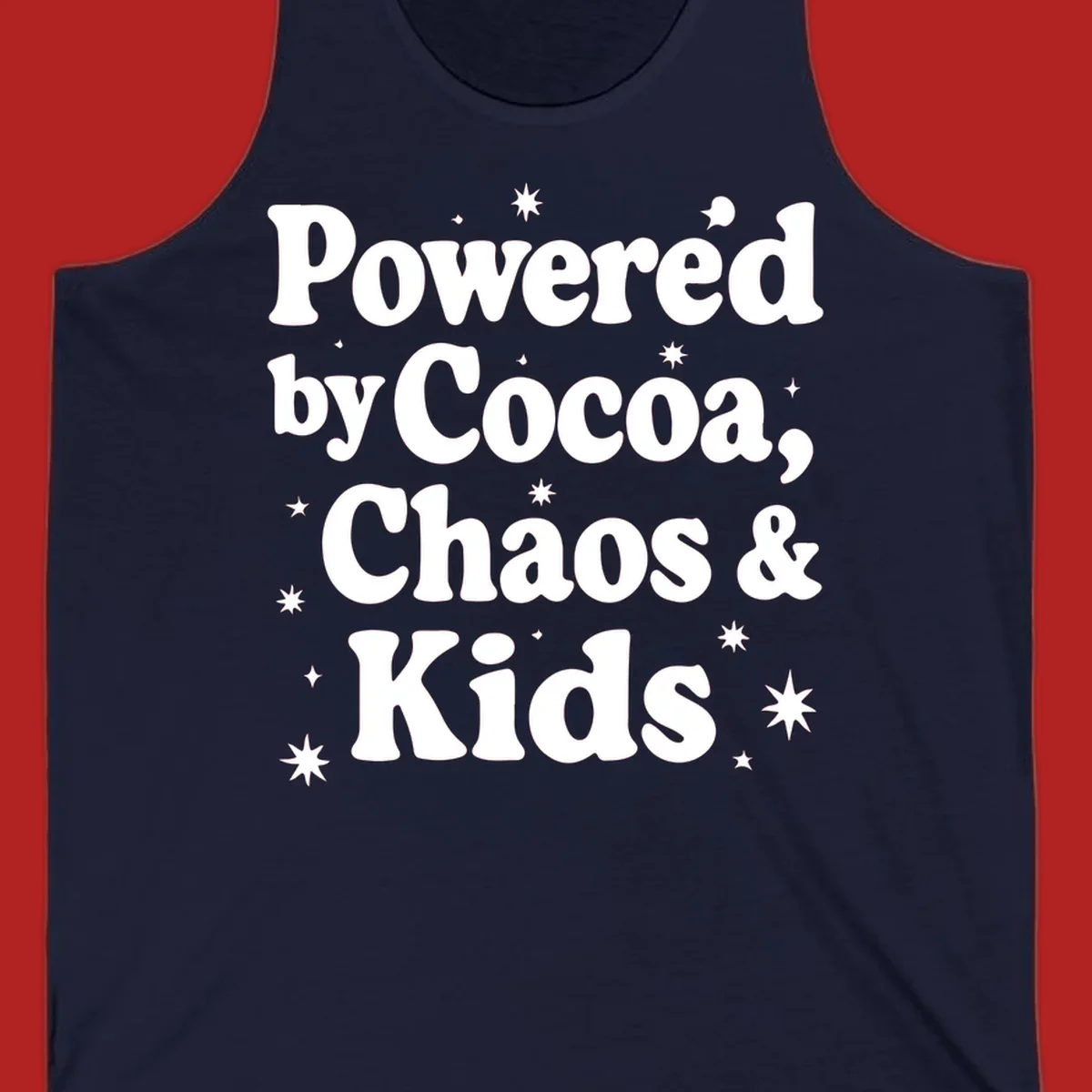 Powered by Cocoa Chaos And Kids retro text with stars graphic.