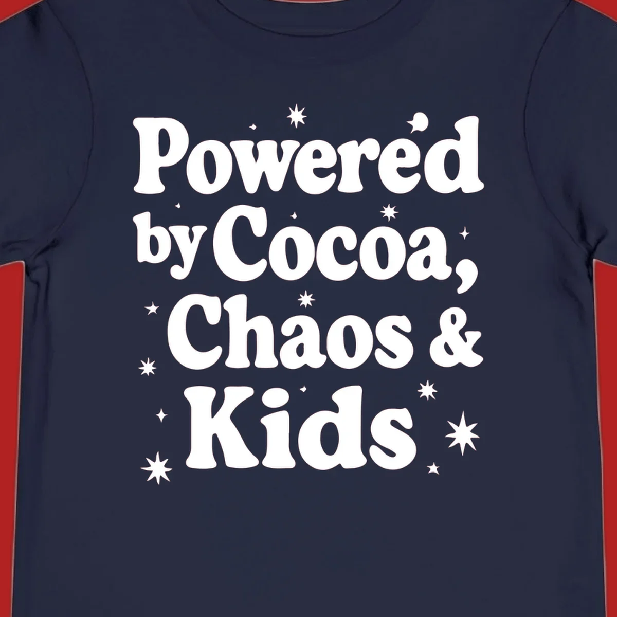 Powered by Cocoa Chaos And Kids retro text with stars graphic.