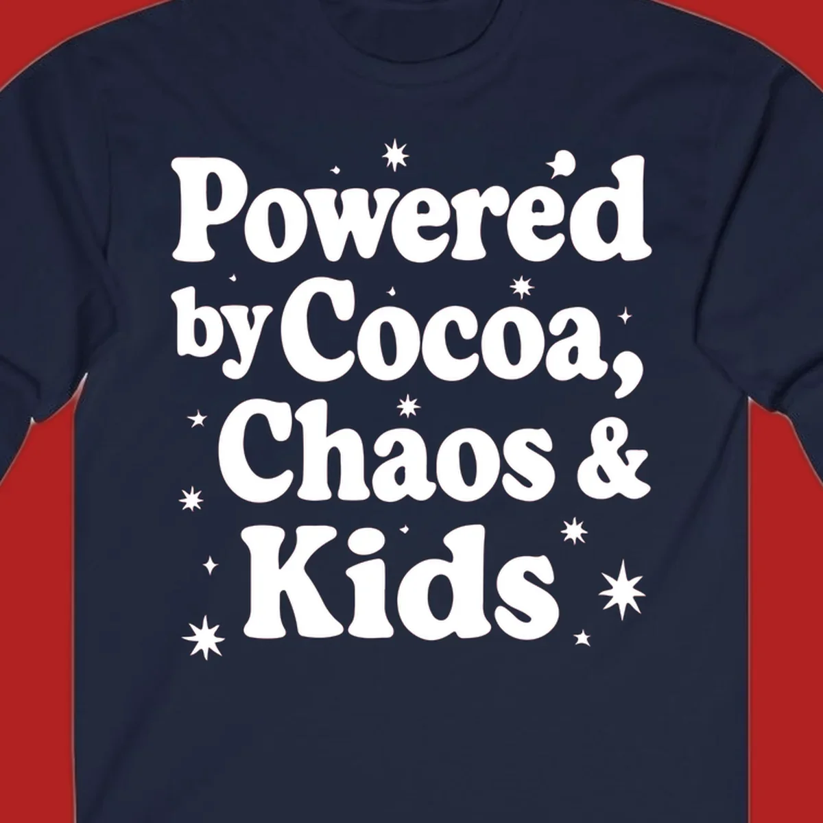 Powered by Cocoa Chaos and Kids text with stars graphic.
