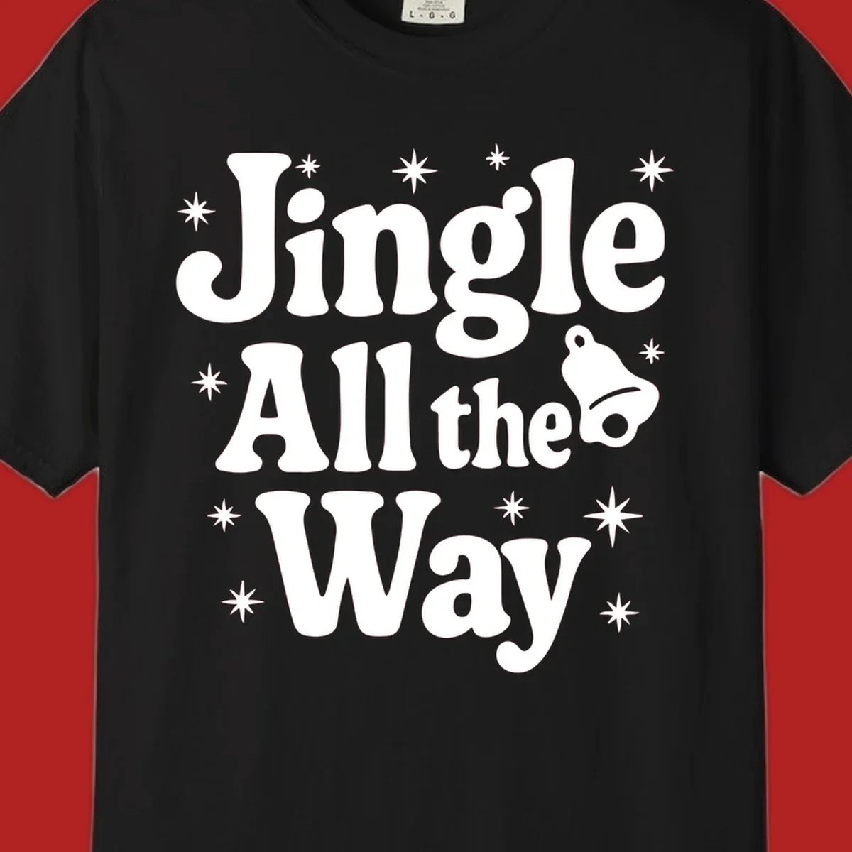 Retro jingle all the way christmas design with bell and stars.