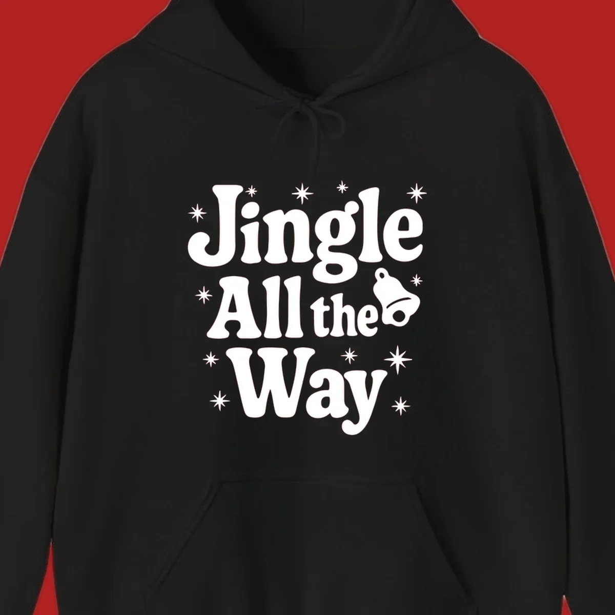 Retro jingle all the way christmas design with bell and stars.