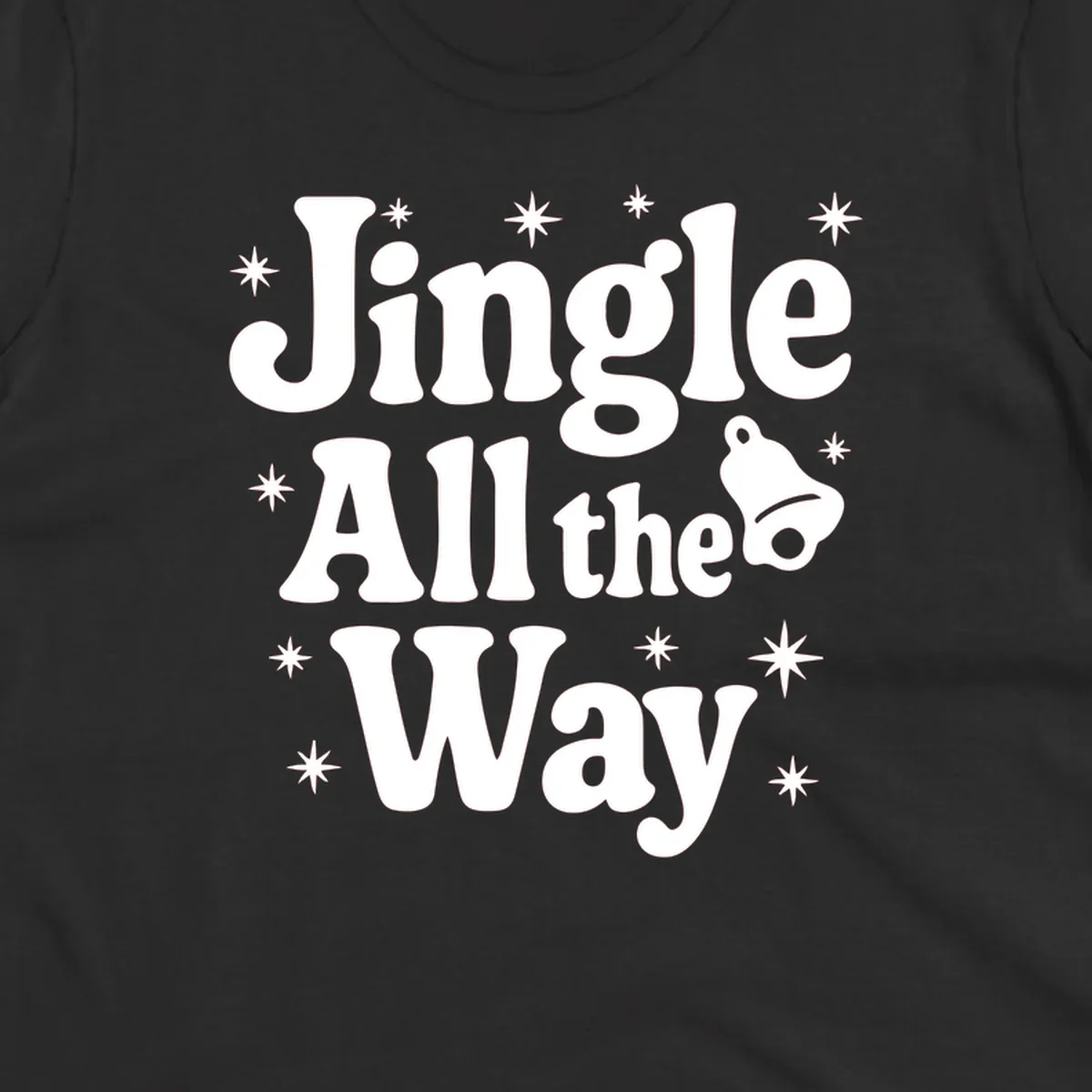 Retro jingle all the way christmas design with bell and stars.