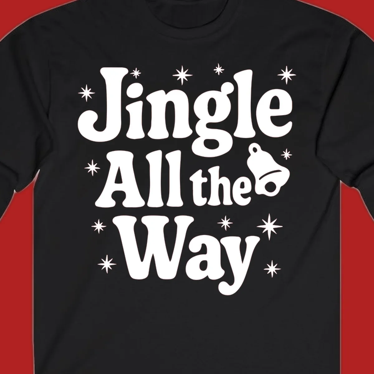 Retro jingle all the way christmas design with bell and stars.