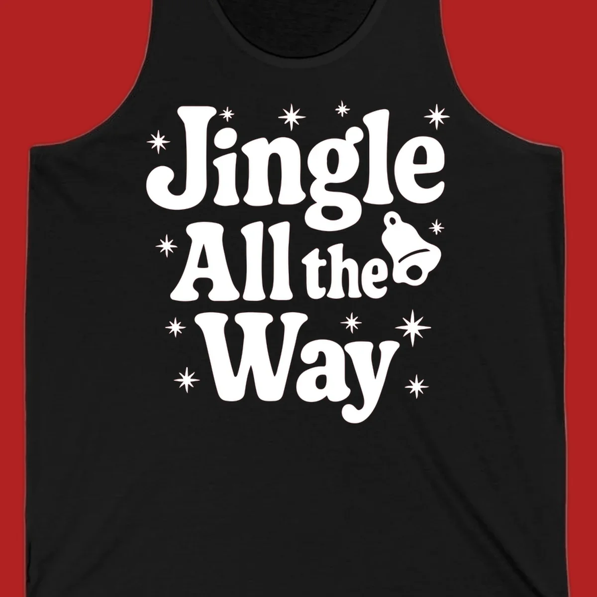 Retro jingle all the way christmas design with bell and stars.