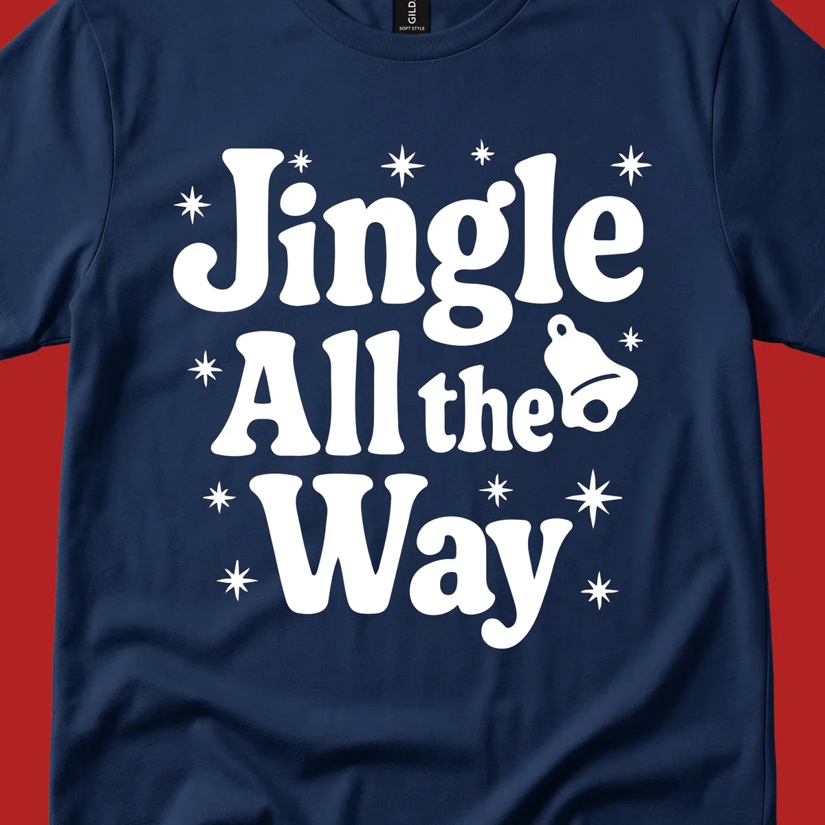 Retro jingle all the way christmas design with bell and stars.