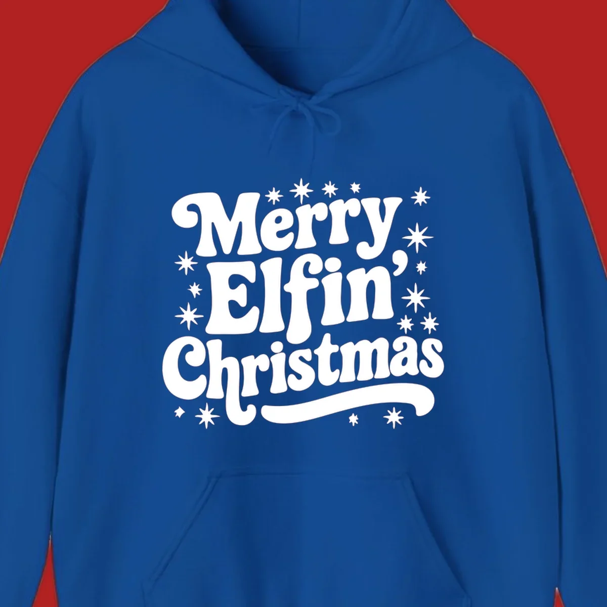 Merry Elfin Christmas groovy text design with stars.