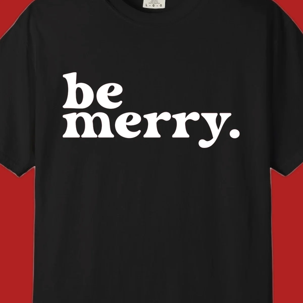 White retro typography saying 'be merry.' on a black background, perfect for the holiday season.