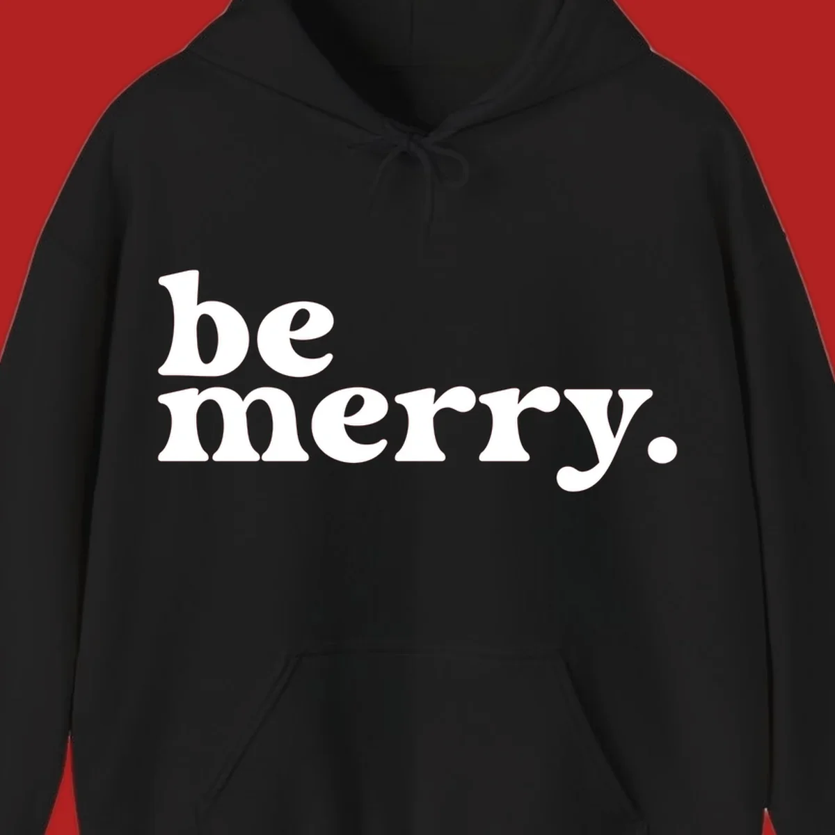 White retro typography saying 'be merry.' on a black background, perfect for the holiday season.