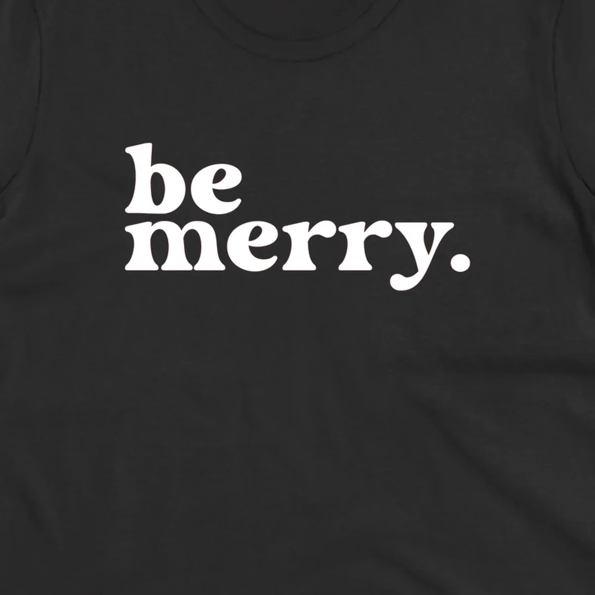 White retro typography saying 'be merry.' on a black background, perfect for the holiday season.