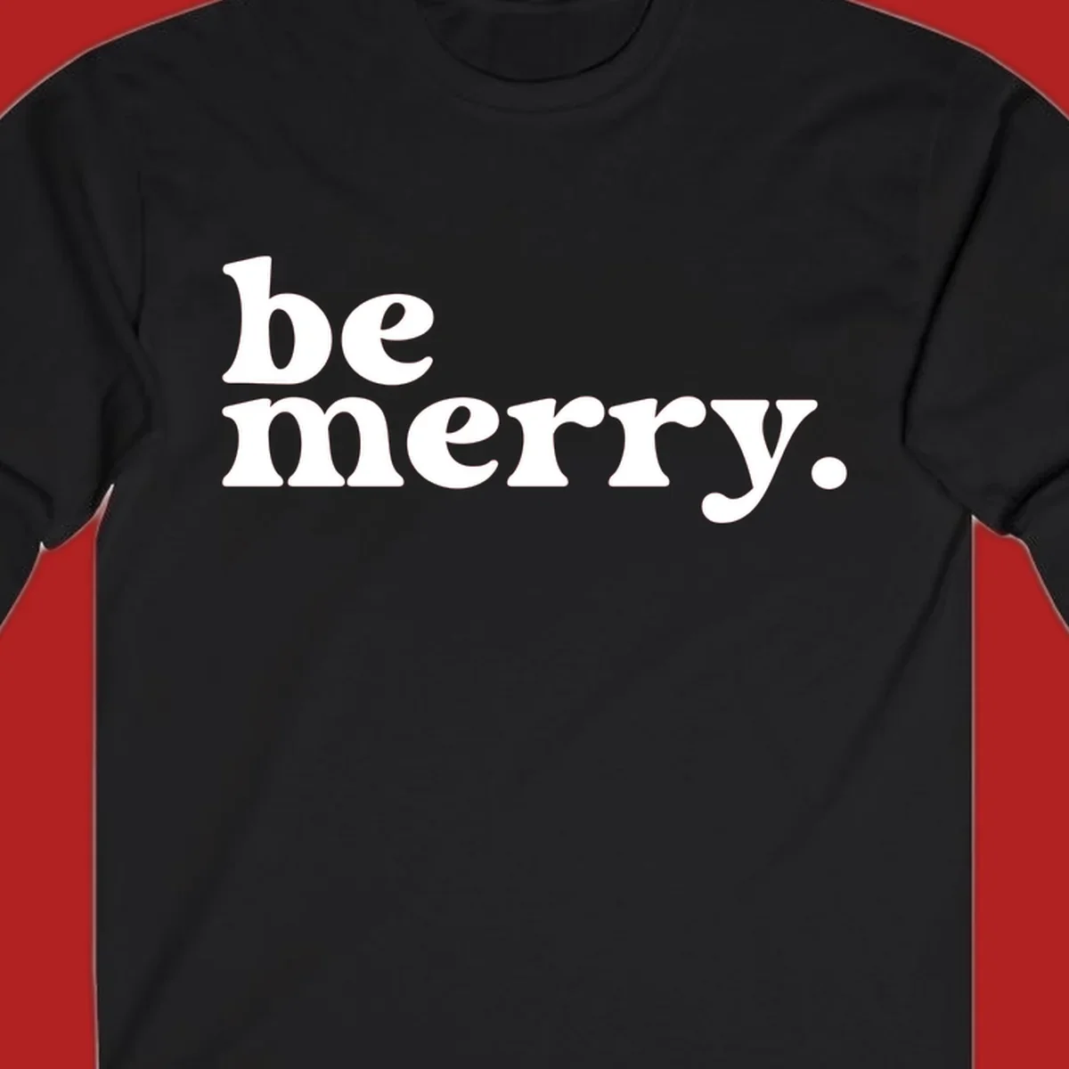 White retro typography saying 'be merry.' on a black background, perfect for the holiday season.