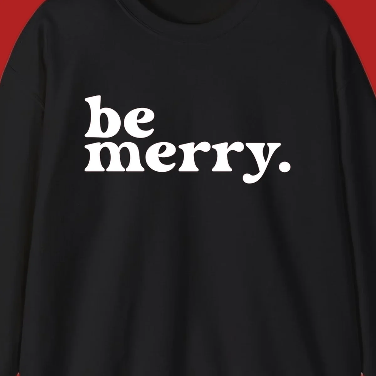 White retro typography saying 'be merry.' on a black background, perfect for the holiday season.