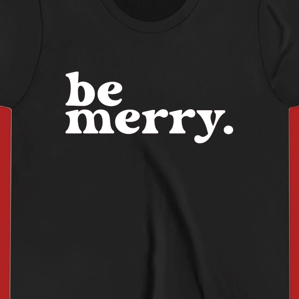 White retro typography saying 'be merry.' on a black background, perfect for the holiday season.