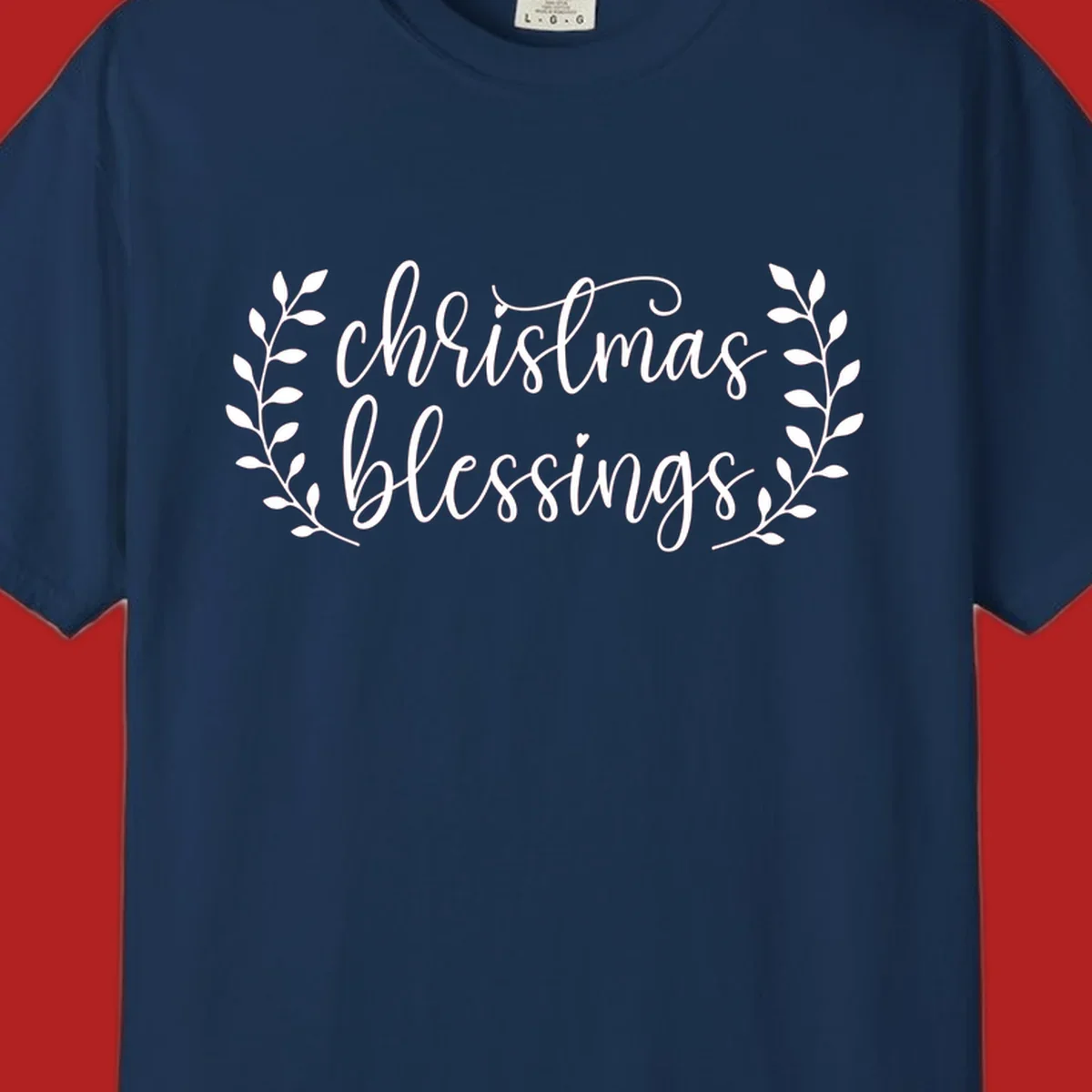 Christmas blessings text with leafy branches accent.