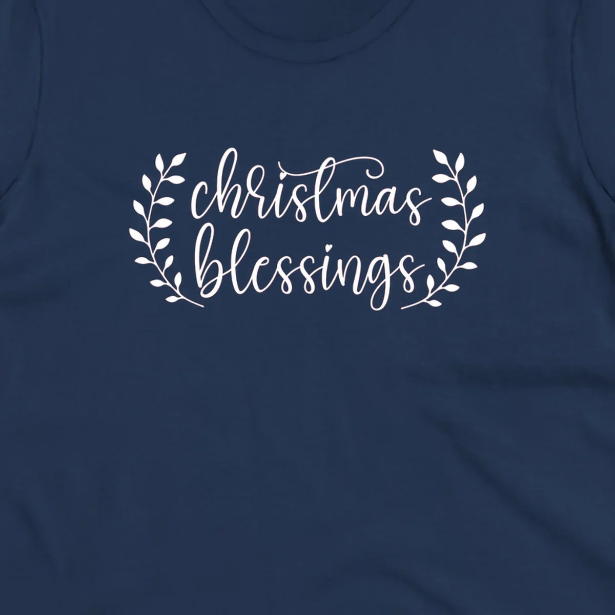 Christmas blessings text with leafy branches accent.