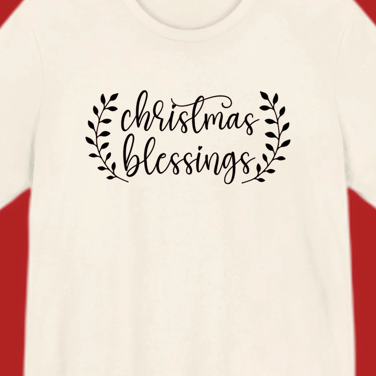Christmas blessings text with leafy branches accent.