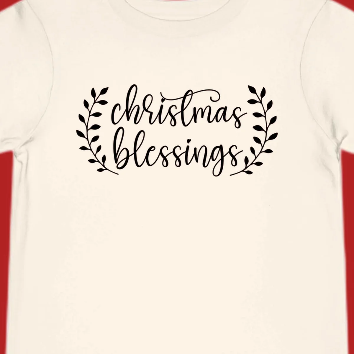 Christmas blessings text with leafy branches accent.