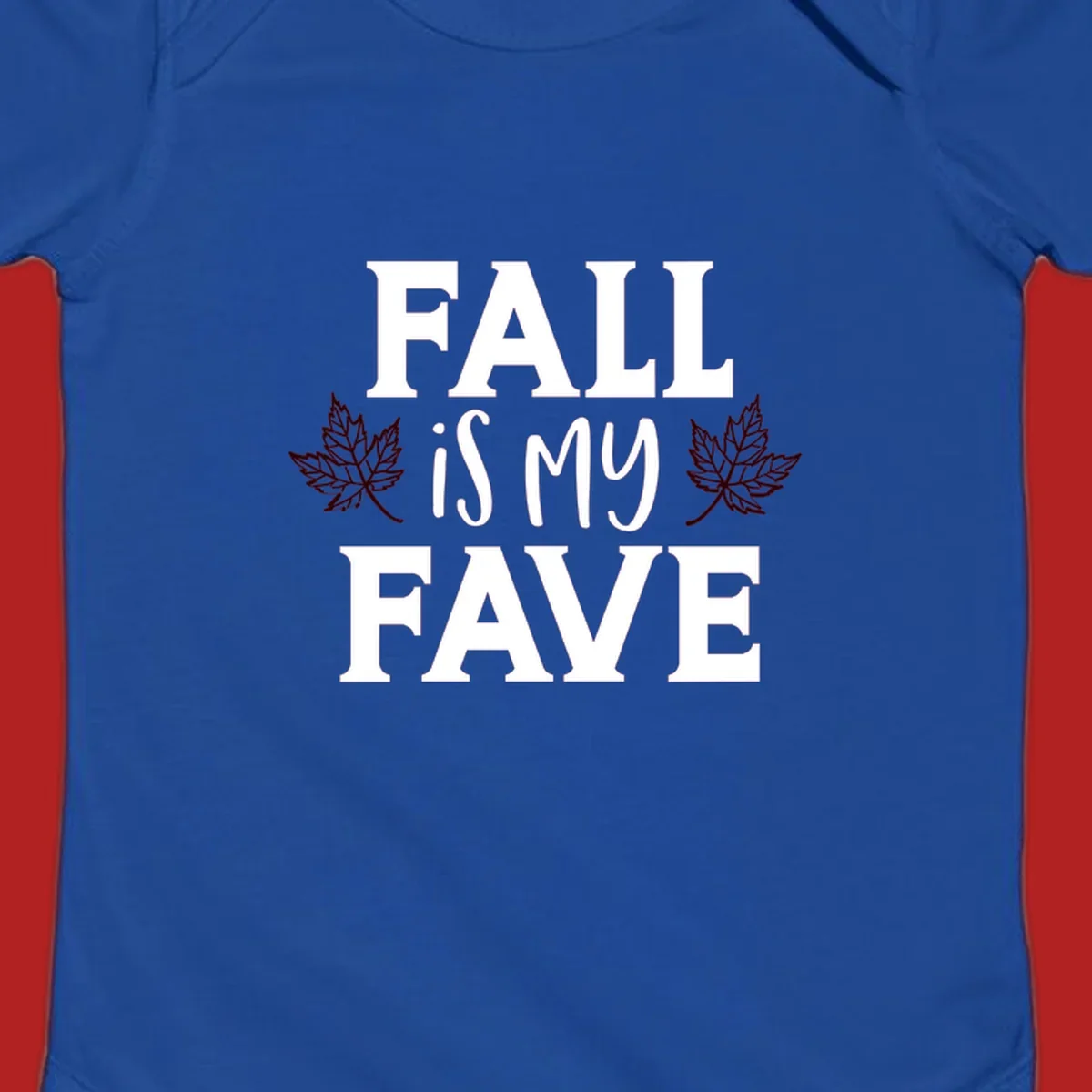 Fall is my fave text with maple leaves graphic