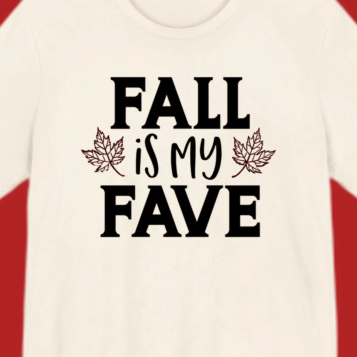 Fall is my fave text with maple leaves graphic