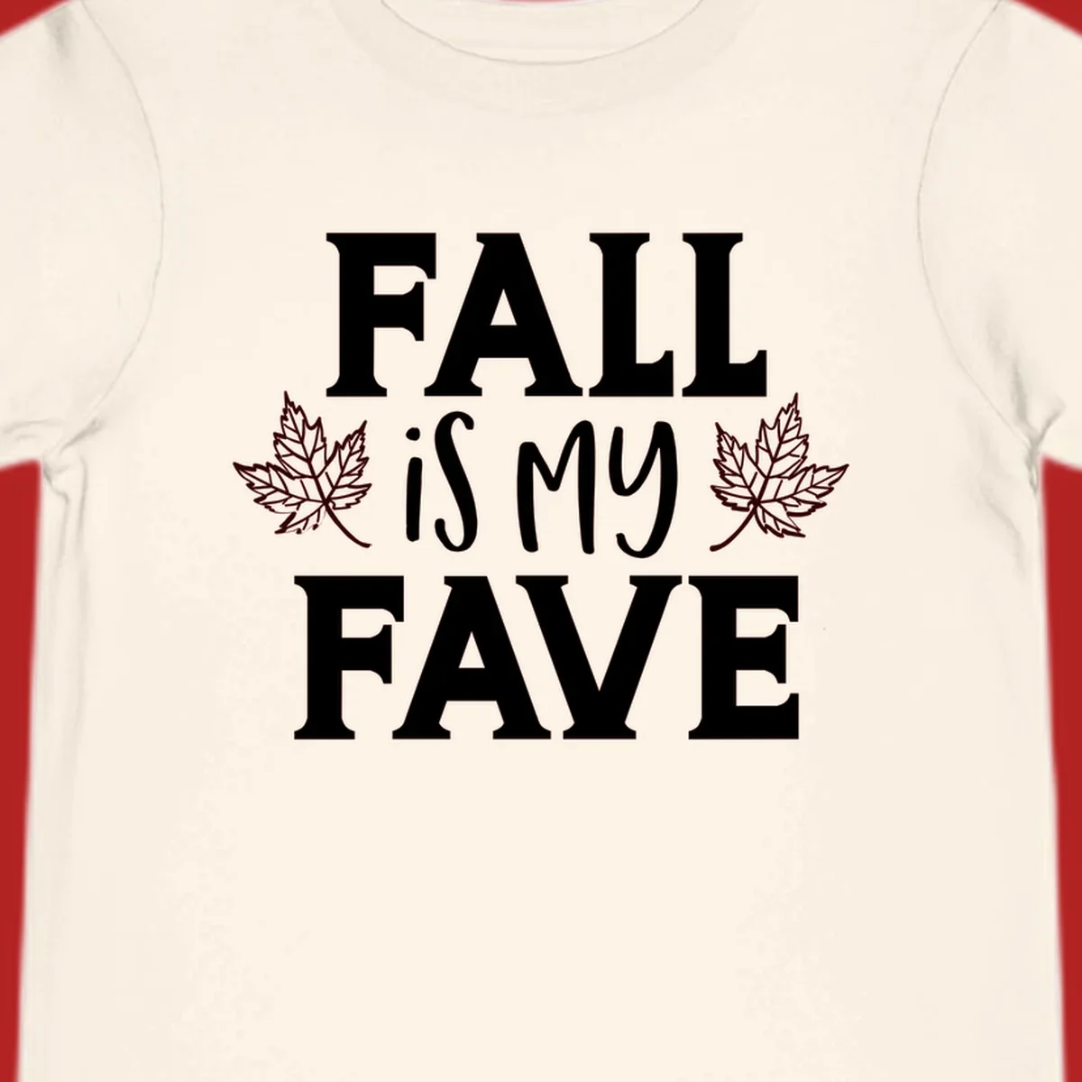 Fall is my fave text with maple leaves graphic