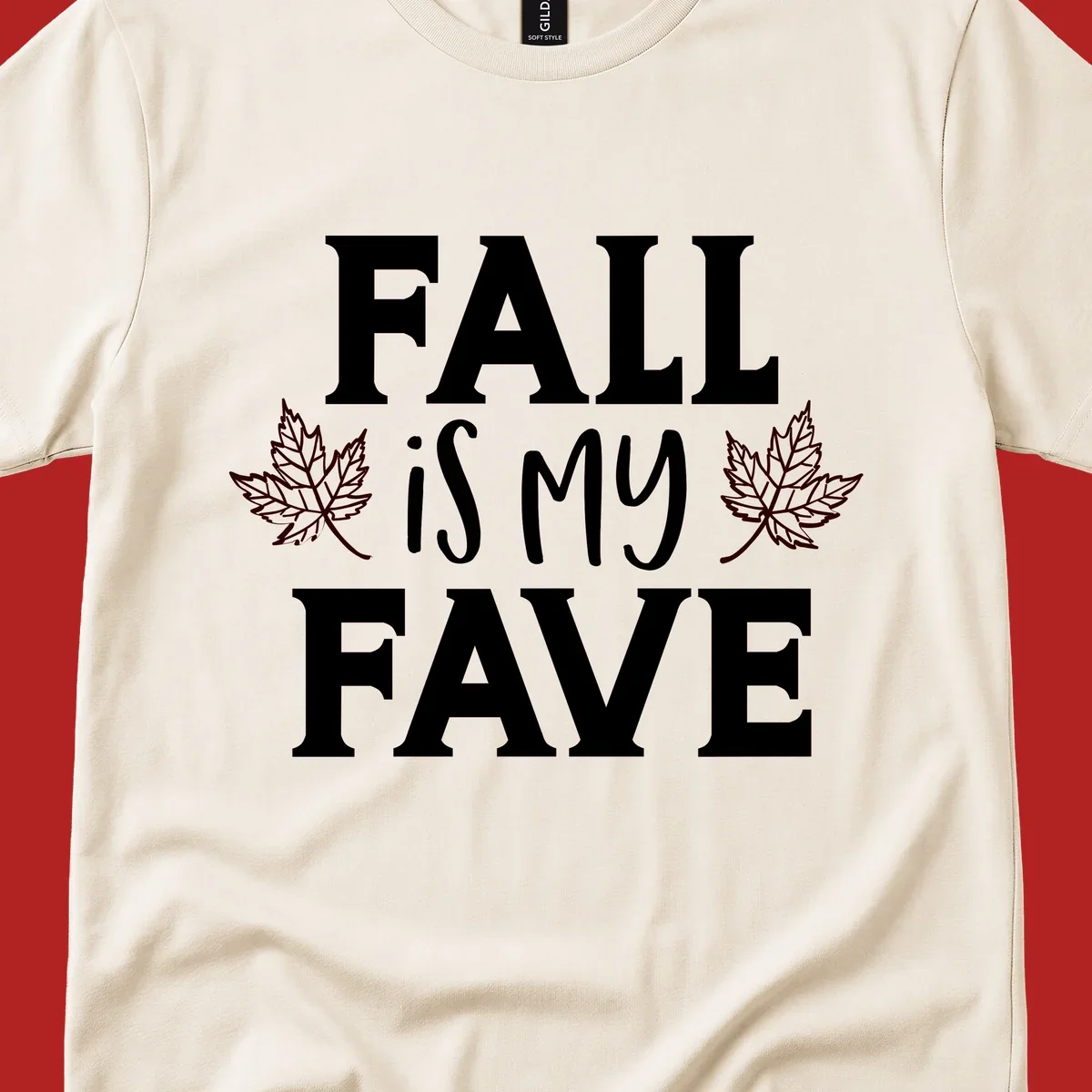 Fall is my fave text with maple leaves graphic