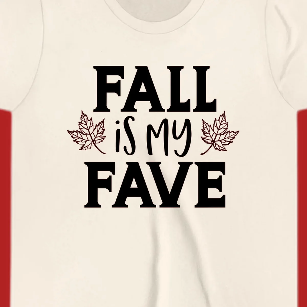 Fall is my fave text with maple leaves graphic