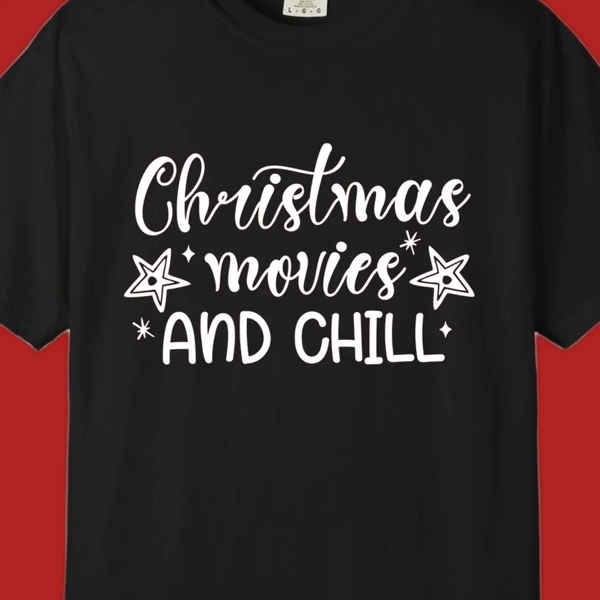 Christmas Movies And Chill text with stars
